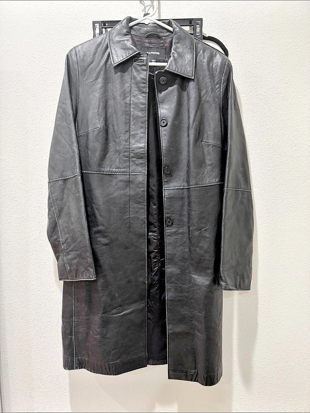 Express Women's Black Leather Coat Size Medium